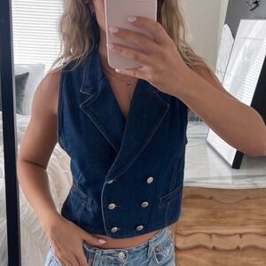 Vintage Crazy Horse Double-Breasted Denim Sleeveless Vest